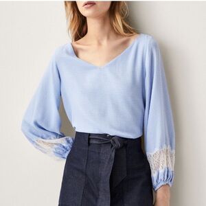 NWT Massimo Dutti Gingham Lace Trim Blouse Size 2